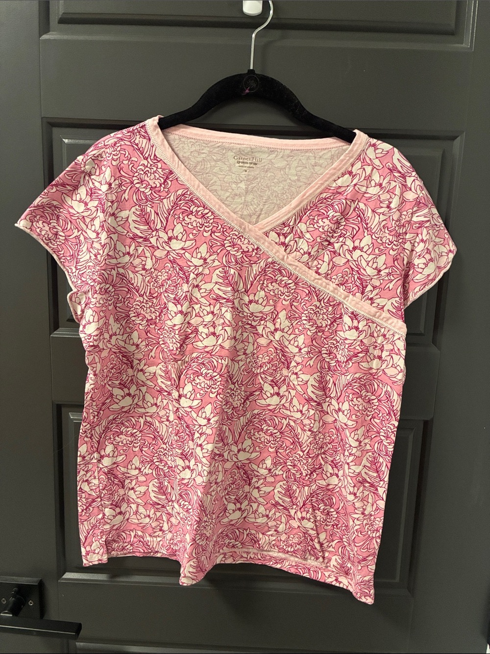 Garnet Hill Pink & White Floral Asian Wrap Pajama Set - Picture 2 of 4